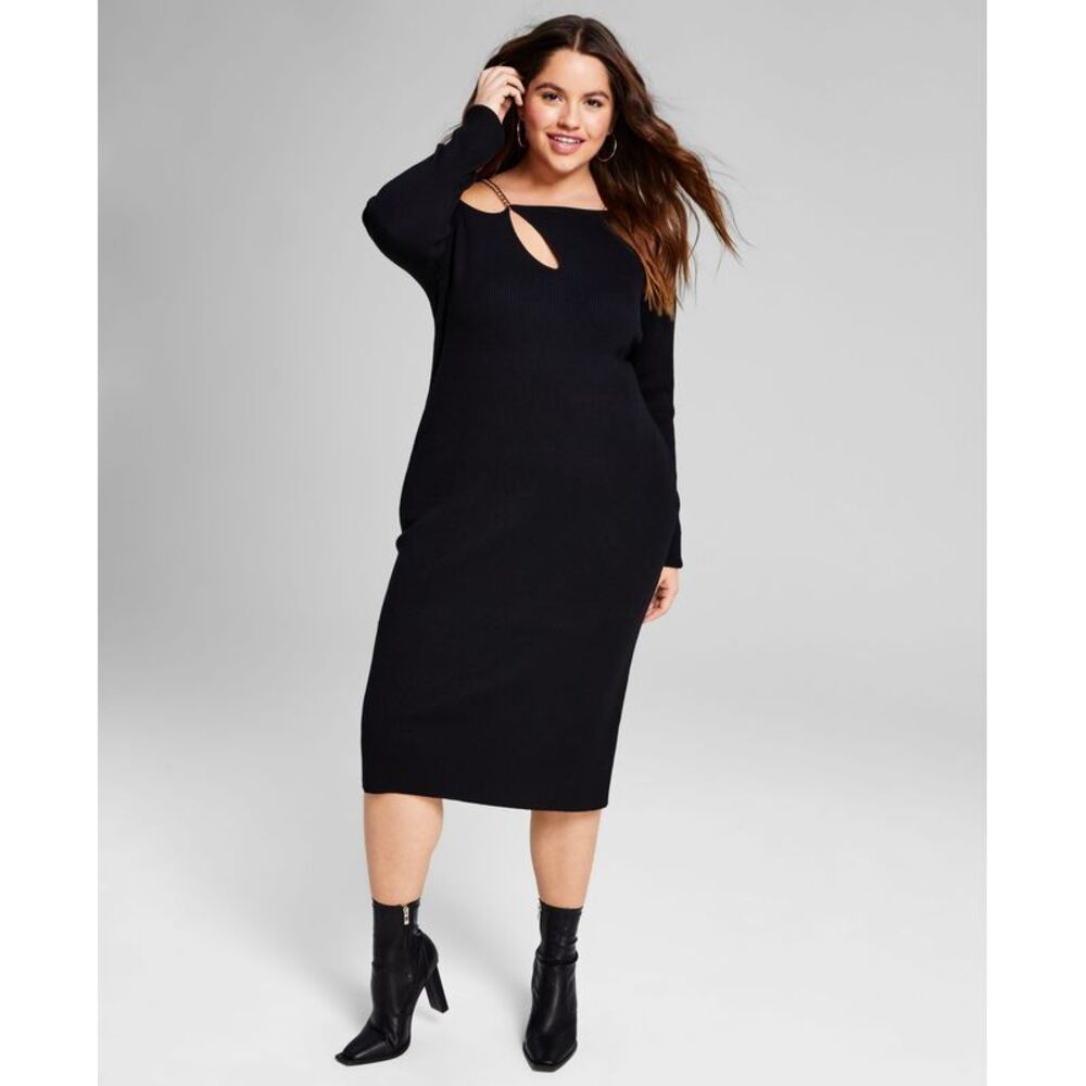 And Now This Trendy Plus Size Chain Strap Ribbed Knit Sweater Dress